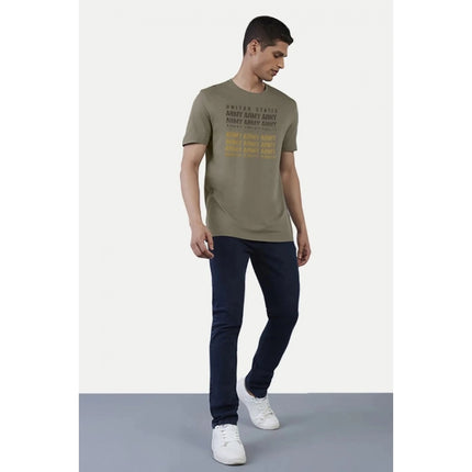 Rosolly Men'sÂ Casual Half sleeve Printed Cotton Crew Neck T-shirt (Olive)