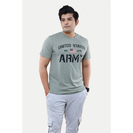Rosolly Men'sÂ Casual Half sleeve Printed Cotton Crew Neck T-shirt (Grey)