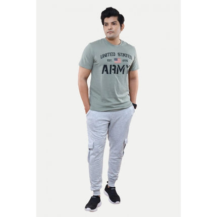 Rosolly Men'sÂ Casual Half sleeve Printed Cotton Crew Neck T-shirt (Grey)