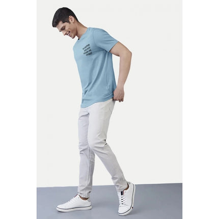 Rosolly Men'sÂ Casual Half sleeve Printed Cotton Round Neck T-shirt (Teal)
