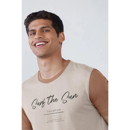 Rosolly Men'sÂ Casual Half sleeve Printed Cotton Crew Neck T-shirt (Cream)