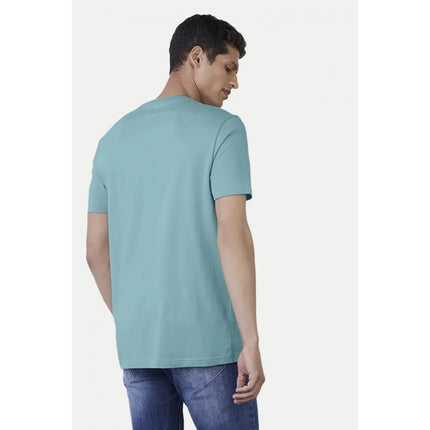 Rosolly Men'sÂ Casual Half sleeve Printed Cotton Crew Neck T-shirt (Light Blue)