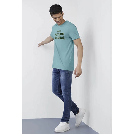 Rosolly Men'sÂ Casual Half sleeve Printed Cotton Crew Neck T-shirt (Light Blue)