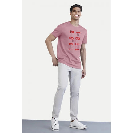 Rosolly Men'sÂ Casual Half sleeve Printed Cotton Crew Neck T-shirt (Pink)