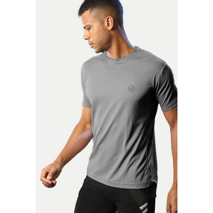 Rosolly Men'sÂ Casual Half sleeve SolidÂ Polyester Crew Neck T-shirt (Grey)