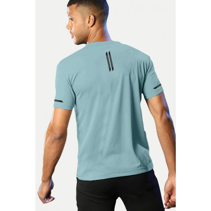 Rosolly Men'sÂ Casual Half sleeve SolidÂ Polyester Crew Neck T-shirt (Turquoise Blue)