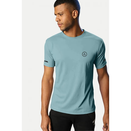 Rosolly Men'sÂ Casual Half sleeve SolidÂ Polyester Crew Neck T-shirt (Turquoise Blue)
