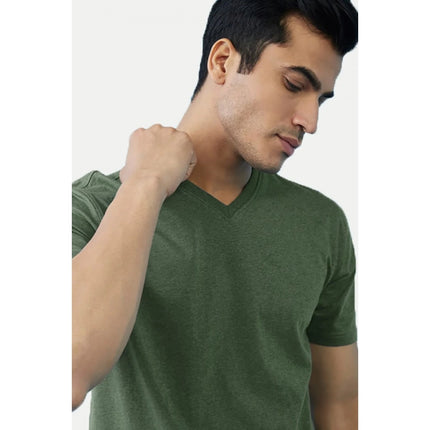 Rosolly Men'sÂ Casual Half sleeve SolidÂ Cotton V Neck T-shirt (Green)