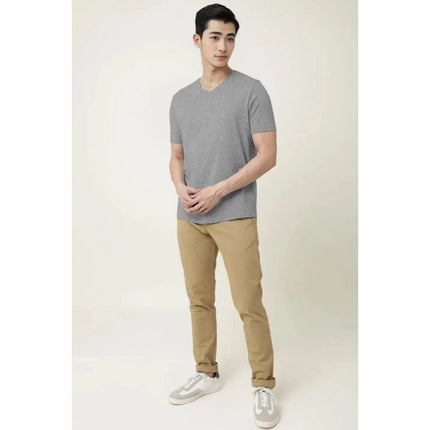 Rosolly Men'sÂ Casual Half sleeve SolidÂ Cotton V Neck T-shirt (Grey Melange)