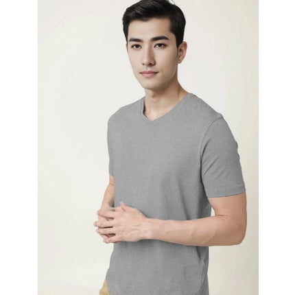Rosolly Men'sÂ Casual Half sleeve SolidÂ Cotton V Neck T-shirt (Grey Melange)