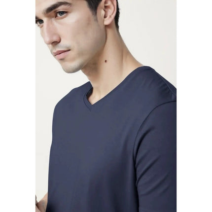 Rosolly Men'sÂ Casual Half sleeve SolidÂ Cotton V Neck T-shirt (Navy)