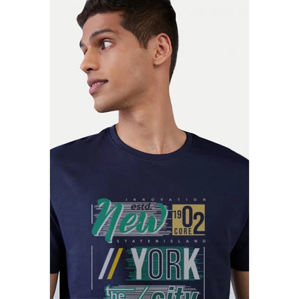 Rosolly Men'sÂ Casual Half sleeve Printed Polyester Crew Neck T-shirt (Navy)