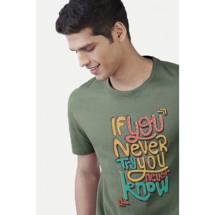 Rosolly Men'sÂ Casual Half sleeve Printed Polyester Crew Neck T-shirt (Green)