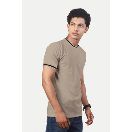 Rosolly Men'sÂ Casual Half sleeve SolidÂ Polyester Crew Neck T-shirt (Beige)
