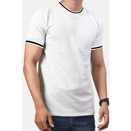 Rosolly Men'sÂ Casual Half sleeve SolidÂ Polyester Crew Neck T-shirt (Ecru)