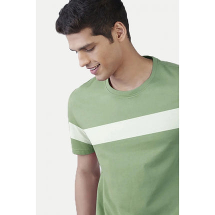 Rosolly Men'sÂ Casual Half sleeve Stripped Cotton Crew Neck T-shirt (Light Green)
