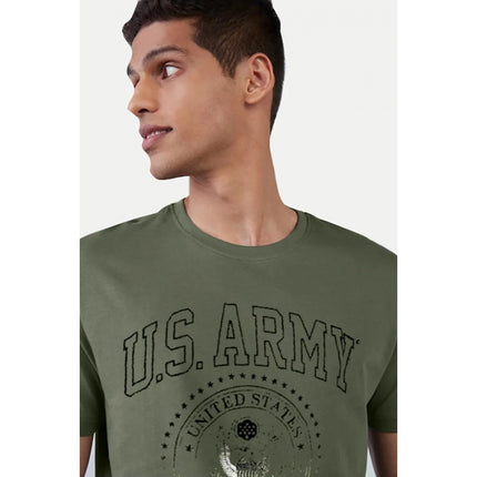 Rosolly Men'sÂ Casual Half sleeve Printed Cotton Crew Neck T-shirt (Military Green)
