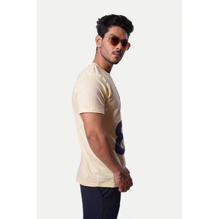 Rosolly Men'sÂ Casual Half sleeve Printed Cotton Crew Neck T-shirt (Beige)