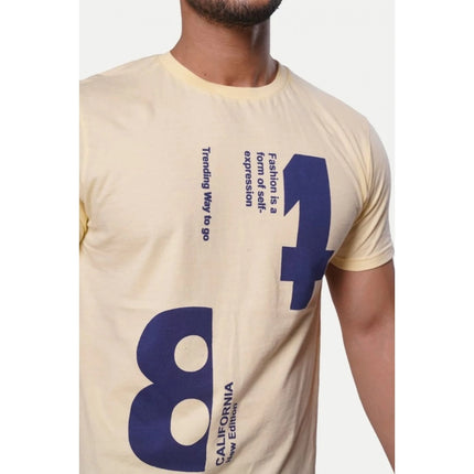 Rosolly Men'sÂ Casual Half sleeve Printed Cotton Crew Neck T-shirt (Beige)