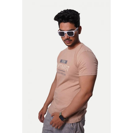 Rosolly Men'sÂ Casual Half sleeve Optimist Printed Cotton Crew Neck T-shirt (Pink)