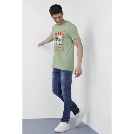 Rosolly Men'sÂ Casual Half sleeve Digital Printed Cotton Crew Neck T-shirt (Pista)