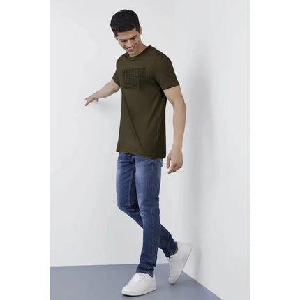 Rosolly Men'sÂ Casual Half sleeve Printed Cotton Crew Neck T-shirt (Dark Green)