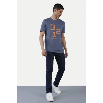 Rosolly Men'sÂ Casual Half sleeve Printed Cotton Crew Neck T-shirt (Blue)