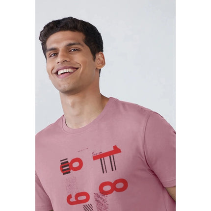 Rosolly Men'sÂ Casual Half sleeve Printed Cotton Crew Neck T-shirt (Pink)
