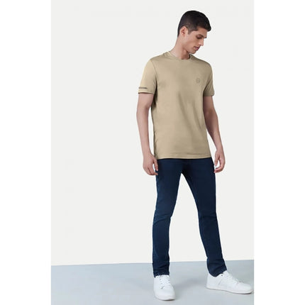 Rosolly Men'sÂ Casual Half sleeve SolidÂ Polyester Crew Neck T-shirt (Beige)
