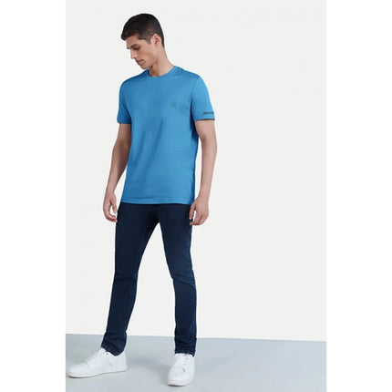 Rosolly Men'sÂ Casual Half sleeve SolidÂ Polyester Crew Neck T-shirt (Light Blue)