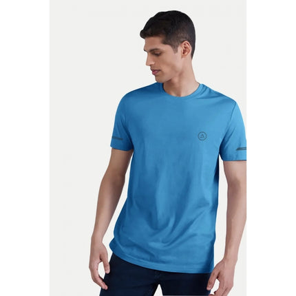 Rosolly Men'sÂ Casual Half sleeve SolidÂ Polyester Crew Neck T-shirt (Light Blue)