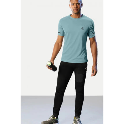 Rosolly Men'sÂ Casual Half sleeve SolidÂ Polyester Crew Neck T-shirt (Turquoise Blue)