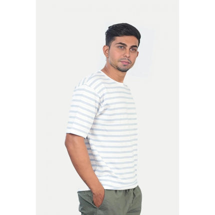 Rosolly Men'sÂ Casual Half sleeve Stripped Cotton Crew Neck T-shirt (White)