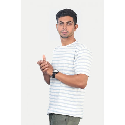 Rosolly Men'sÂ Casual Half sleeve Stripped Cotton Crew Neck T-shirt (White)