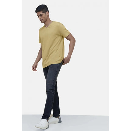 Rosolly Men'sÂ Casual Half sleeve SolidÂ Cotton V Neck T-shirt (Sand)