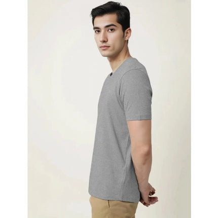 Rosolly Men'sÂ Casual Half sleeve SolidÂ Cotton V Neck T-shirt (Grey Melange)