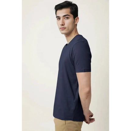 Rosolly Men'sÂ Casual Half sleeve SolidÂ Cotton V Neck T-shirt (Navy)