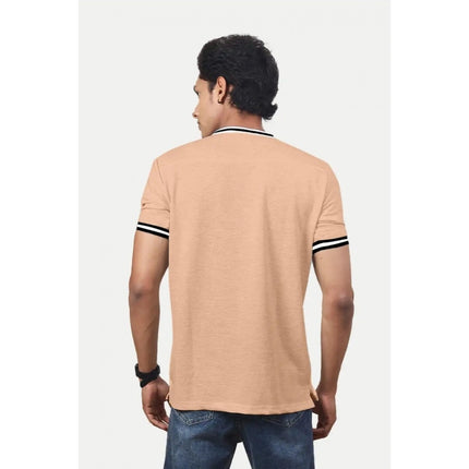 Rosolly Men'sÂ Casual Half sleeve Printed Cotton Crew Neck T-shirt (Coral)