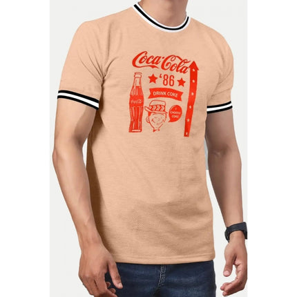 Rosolly Men'sÂ Casual Half sleeve Printed Cotton Crew Neck T-shirt (Coral)
