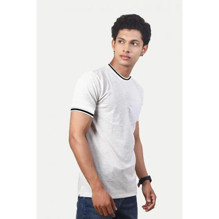 Rosolly Men'sÂ Casual Half sleeve SolidÂ Polyester Crew Neck T-shirt (Ecru)