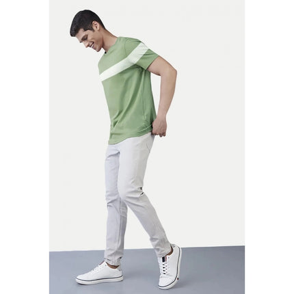 Rosolly Men'sÂ Casual Half sleeve Stripped Cotton Crew Neck T-shirt (Light Green)