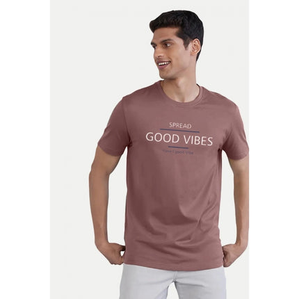 Rosolly Men'sÂ Casual Half sleeve Printed Cotton Crew Neck T-shirt (Pink)
