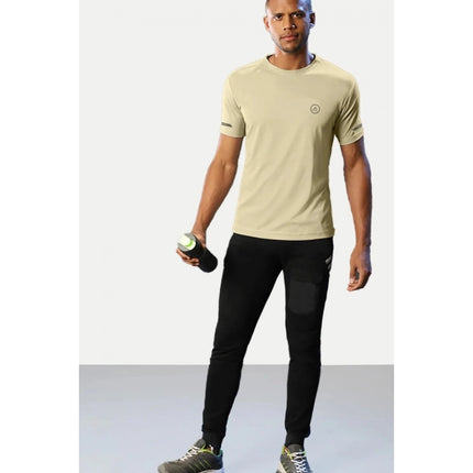 Rosolly Men'sÂ Casual Half sleeve SolidÂ Polyester Crew Neck T-shirt (Sand)