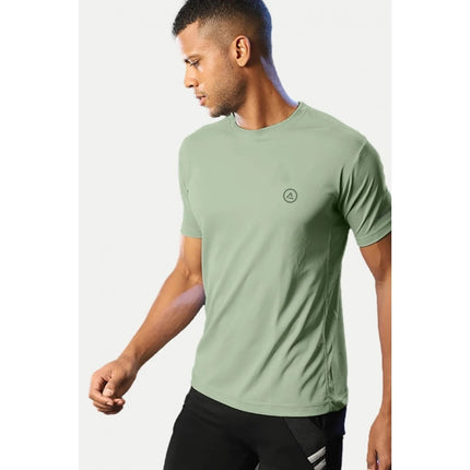 Rosolly Men'sÂ Casual Half sleeve SolidÂ Polyester Crew Neck T-shirt (Pista)