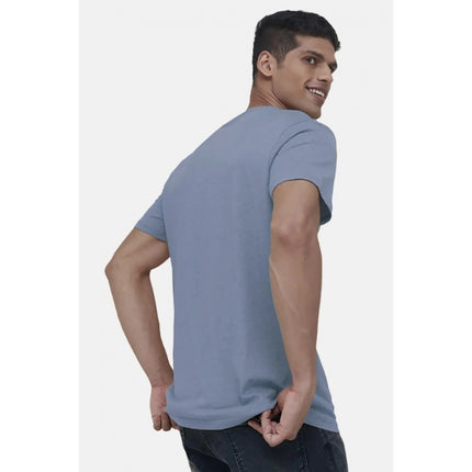 Rosolly Men'sÂ Casual Half sleeve SolidÂ Cotton V Neck T-shirt (Blue)
