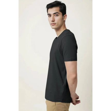 Rosolly Men'sÂ Casual Half sleeve SolidÂ Cotton V Neck T-shirt (Black)