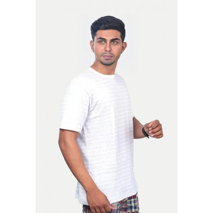 Rosolly Men'sÂ Casual Half sleeve Stripped Cotton Crew Neck T-shirt (GreyÂ )