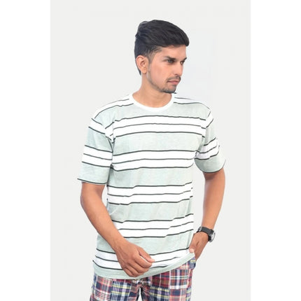 Rosolly Men'sÂ Casual Half sleeve Stripped Cotton Crew Neck T-shirt (WhiteÂ )