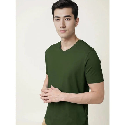 Rosolly Men'sÂ Casual Half sleeve SolidÂ Cotton V Neck T-shirt (Olive)