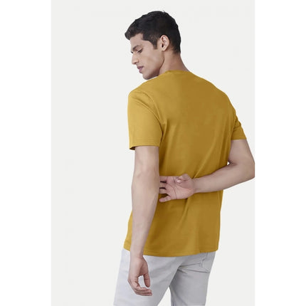 Rosolly Men'sÂ Casual Half sleeve Printed Polyester Crew Neck T-shirt (Mustard)